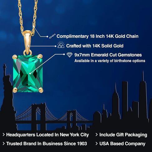 GEM Stone King 14K Gold Mold 9x7mm Mut Gemstone Gemstone Solitaire Netlace | قلادة ذهبية للنساء | مع سلسلة ذهبية 18 بوصة in Saudi Arabia