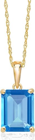 Gem Stone King 14K Yellow Gold 9X7MM Emerald Cut Gemstone Birthstone Solitaire Pendant Necklace | Gold Necklace For Women | With 18 Inch Gold Chain in Kuwait