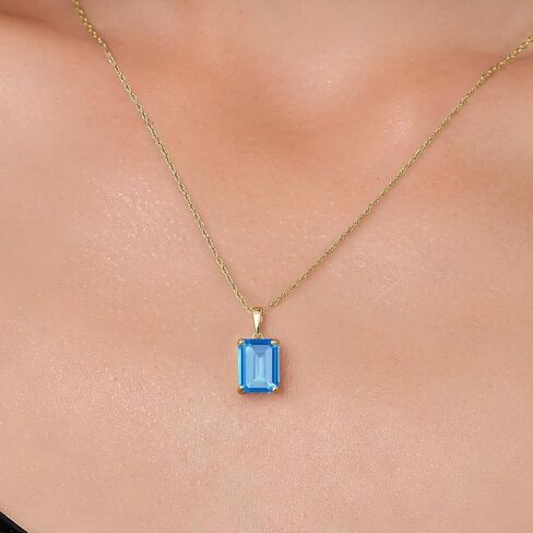Gem Stone King 14K Yellow Gold 9X7MM Emerald Cut Gemstone Birthstone Solitaire Pendant Necklace | Gold Necklace For Women | With 18 Inch Gold Chain in Kuwait