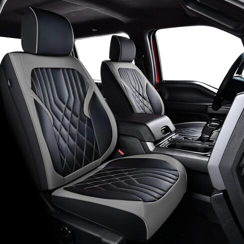 أغطية مقعد Silverado Sierra ، Napa Leather ، لعام 2019-2025 Chevy Silverado GMC Sierra 1500 و 2020-2025 2500HD 3500HD CREW CAB (الزوج الأمامي ، الأسود 2PCS) in Kuwait