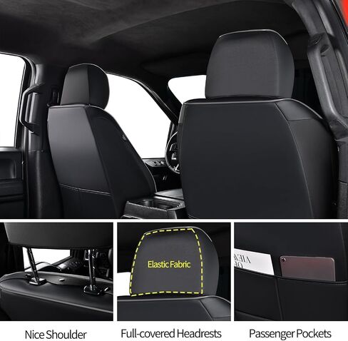 أغطية مقعد Silverado Sierra ، Napa Leather ، لعام 2019-2025 Chevy Silverado GMC Sierra 1500 و 2020-2025 2500HD 3500HD CREW CAB (الزوج الأمامي ، الأسود 2PCS) in Kuwait
