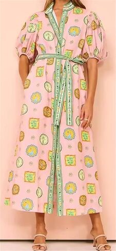 Qikaka Women's Half Puff Sleeve Label Button Bodycon Sexy ملهى ليلي in Kuwait
