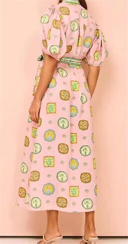 Qikaka Women's Half Puff Sleeve Label Button Bodycon Sexy ملهى ليلي in Kuwait