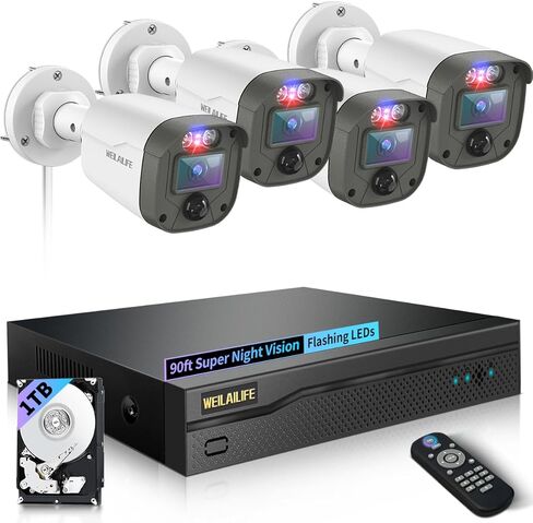 【Flashing LEDs Visual Alert】 Outdoor Wired Security Camera System, Home Video Surveillance Systems, CCTV Cameras with DVR Recorder in Saudi Arabia