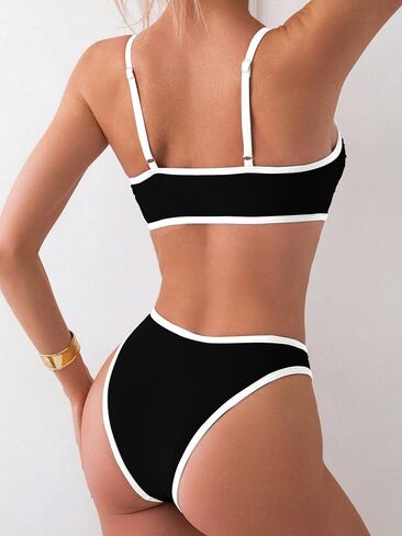SKAYS Women's Colorblock Bikini Ring Hollow Spaghetti Straps Sexy Triangle Two-Piece Swimsuit in Saudi Arabia