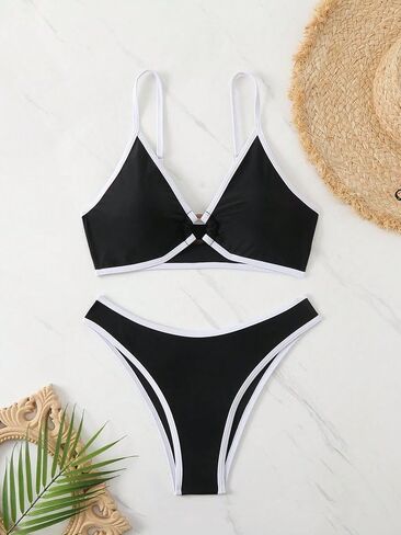 SKAYS Women's Colorblock Bikini Ring Hollow Spaghetti Straps Sexy Triangle Two-Piece Swimsuit in Saudi Arabia