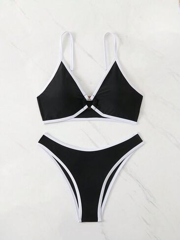 SKAYS Women's Colorblock Bikini Ring Hollow Spaghetti Straps Sexy Triangle Two-Piece Swimsuit in Saudi Arabia