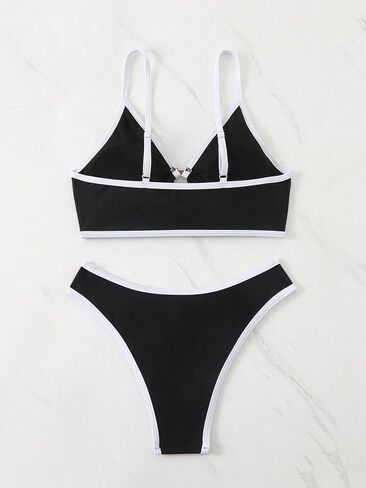 SKAYS Women's Colorblock Bikini Ring Hollow Spaghetti Straps Sexy Triangle Two-Piece Swimsuit in Saudi Arabia