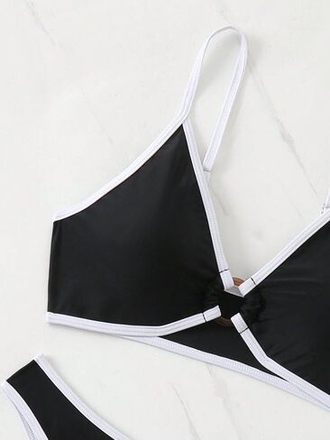 SKAYS Women's Colorblock Bikini Ring Hollow Spaghetti Straps Sexy Triangle Two-Piece Swimsuit in Saudi Arabia