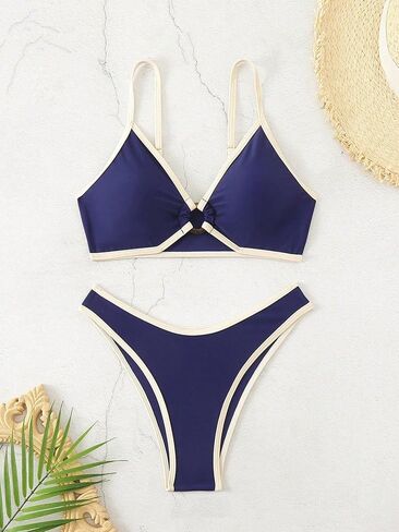 Skays Women's Colorblock Bikini Ring Hollow Spaghetti Straps Sexy Triangle Swimsuit من قطعتين in Kuwait