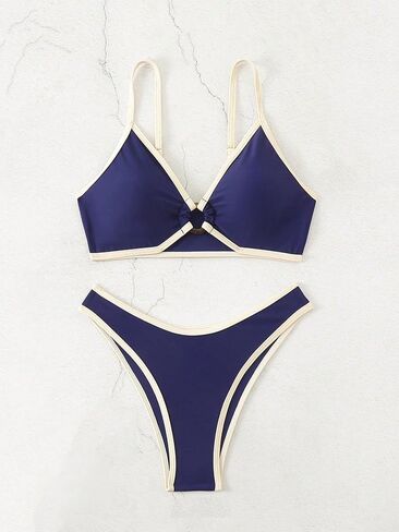 Skays Women's Colorblock Bikini Ring Hollow Spaghetti Straps Sexy Triangle Swimsuit من قطعتين in Kuwait