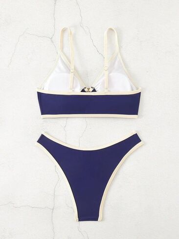 Skays Women's Colorblock Bikini Ring Hollow Spaghetti Straps Sexy Triangle Swimsuit من قطعتين in Kuwait