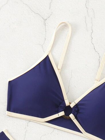 Skays Women's Colorblock Bikini Ring Hollow Spaghetti Straps Sexy Triangle Swimsuit من قطعتين in Kuwait