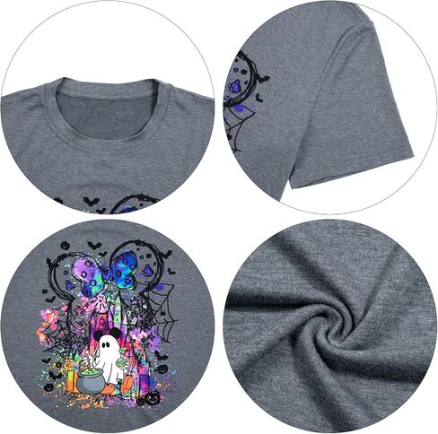 قمصان الشبح الهالوين: قميص المملكة السحرية نساء مضحكة سحرية القلعة T Shirt Spooky Season Halloween Short Sleeve Tees in Kuwait