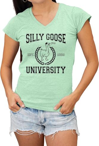 Go All Out Silly Goose University Funny Novelty Gift Idea Women V Neck T-Shirt in Kuwait