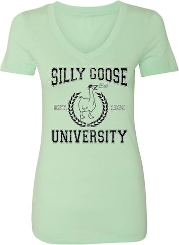 Go All Out Silly Goose University Funny Novelty Gift Idea Women V Neck T-Shirt in Kuwait