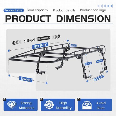 KUAFU Adjustable Truck Ladder Rack 1000lbs Weight Capacity 55-1/8"(W) x 139-5/8"(L) x 32-1/4"(H) Heavy Duty Steel Lumber Utility Kayak Rack-(2 Package) in Saudi Arabia