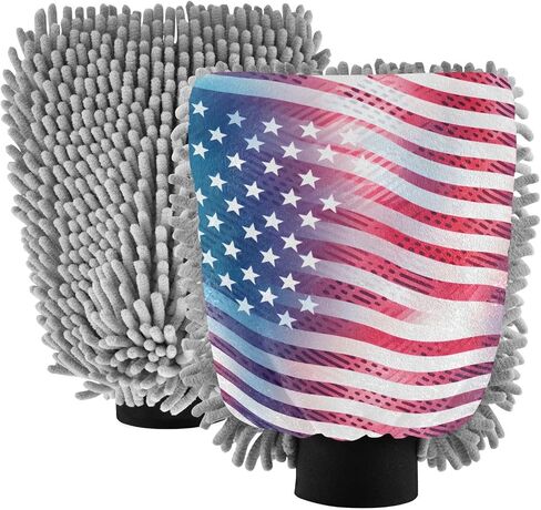 Absorbent Microfiber Car Wash Drying Mitts, 2 Pack, Scratch-Free & Lint-Free, Rich Foam, Highly Absorbent, Double Sided, Wash Mitt Perfect for Car Washing, L, American Flag of The 1980s in Saudi Arabia