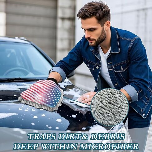 Absorbent Microfiber Car Wash Drying Mitts, 2 Pack, Scratch-Free & Lint-Free, Rich Foam, Highly Absorbent, Double Sided, Wash Mitt Perfect for Car Washing, L, American Flag of The 1980s in Saudi Arabia