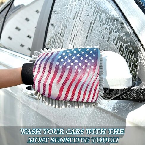 Absorbent Microfiber Car Wash Drying Mitts, 2 Pack, Scratch-Free & Lint-Free, Rich Foam, Highly Absorbent, Double Sided, Wash Mitt Perfect for Car Washing, L, American Flag of The 1980s in Saudi Arabia