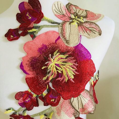 1pcs Beautiful Flower Large Water Soluble Embroideried Fabric National Trend Applique Patch Sew Clothes Accessories (Gray E) in Kuwait