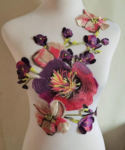 1pcs Beautiful Flower Large Water Soluble Embroideried Fabric National Trend Applique Patch Sew Clothes Accessories (Gray E) in Kuwait