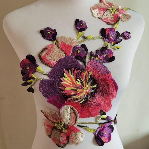 1pcs Beautiful Flower Large Water Soluble Embroideried Fabric National Trend Applique Patch Sew Clothes Accessories (Gray E) in Kuwait