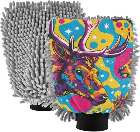 Absorbent Microfiber Car Wash Drying Mitts, 2 Pack, Scratch-Free & Lint-Free, Rich Foam, Highly Absorbent, Double Sided, Wash Mitt Perfect for Car Washing, M, Elk (2) in Saudi Arabia