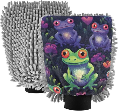 Absorbent Microfiber Car Wash Drying Mitts, 2 Pack, Scratch-Free & Lint-Free, Rich Foam, Highly Absorbent, Double Sided, Wash Mitt Perfect for Car Washing, M, Heart Flowers Frog (1) in Saudi Arabia
