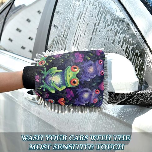Absorbent Microfiber Car Wash Drying Mitts, 2 Pack, Scratch-Free & Lint-Free, Rich Foam, Highly Absorbent, Double Sided, Wash Mitt Perfect for Car Washing, M, Heart Flowers Frog (1) in Saudi Arabia