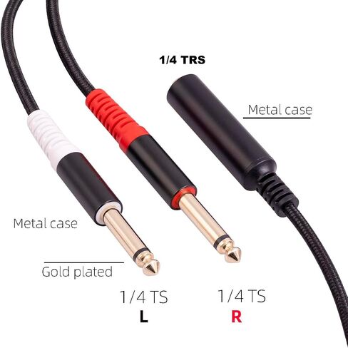 2 Pack 1/4 TS Stereo Audio Cable 1 FT, Splitter Y Adapter, 6.35mm Mono Female to Dual 6.35mm TS Mono Male Jack Cable for Guitar or Mixer with Jack Output in Kuwait