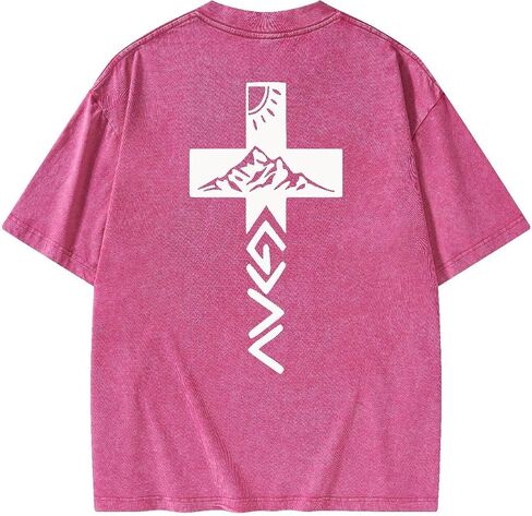 Graphic Tees Summer Women Men Cotton Novelty Oversized Crew Cross with Mountain in Bible Christian Washed T-Shirt in Saudi Arabia