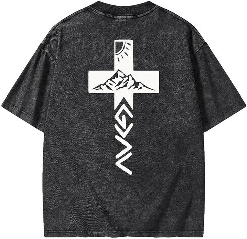 Graphic Tees Summer Women Men Cotton Novelty Oversized Crew Cross with Mountain in Bible Christian Washed T-Shirt in Saudi Arabia