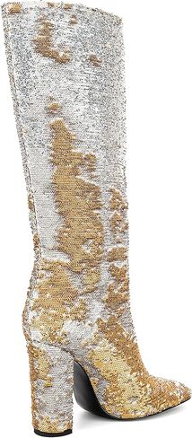 UP2step Women Fancy Square Tee الترتر اللامع ركب الركبتين الحذاء العالي الكعب العالي الحذاء للحفلة in Kuwait