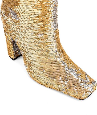 UP2step Women Fancy Square Tee الترتر اللامع ركب الركبتين الحذاء العالي الكعب العالي الحذاء للحفلة in Kuwait