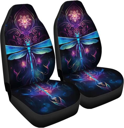 Car Seat Front Cover, 2pcs Blue Dragonfly Purple Boho Floral Pattern Thick Durable Universal Seat Covers for Car Truck Car Accessories in Kuwait
