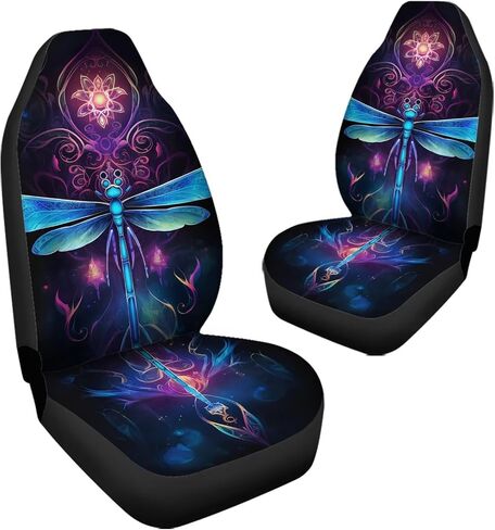 Car Seat Front Cover, 2pcs Blue Dragonfly Purple Boho Floral Pattern Thick Durable Universal Seat Covers for Car Truck Car Accessories in Kuwait