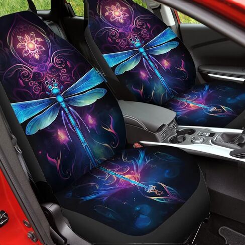 Car Seat Front Cover, 2pcs Blue Dragonfly Purple Boho Floral Pattern Thick Durable Universal Seat Covers for Car Truck Car Accessories in Kuwait