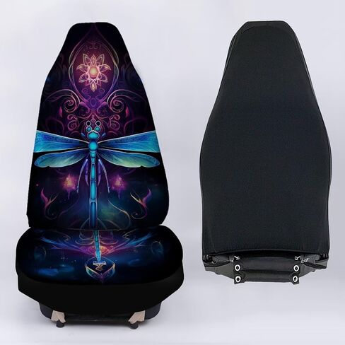 Car Seat Front Cover, 2pcs Blue Dragonfly Purple Boho Floral Pattern Thick Durable Universal Seat Covers for Car Truck Car Accessories in Kuwait
