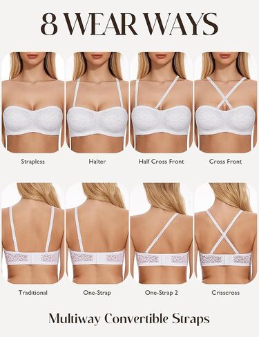 Wingslove Women's Strapless Bra Floral Lace Bandeau Unlined Underwire Minimizer Multi-Way Plus Size Support in Saudi Arabia