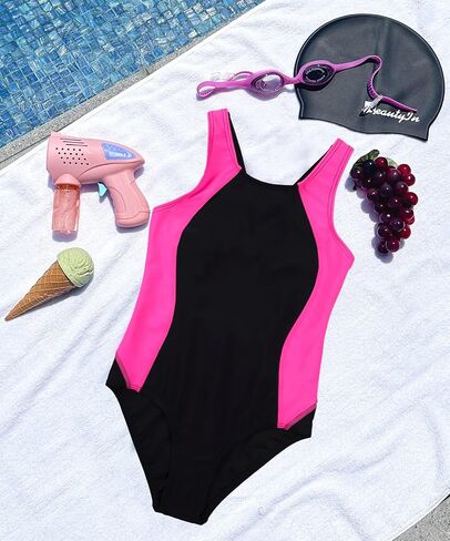 Beautyin Girls One Piece Swimsuits Size 7-16 Athletic Racerback Suit in Kuwait