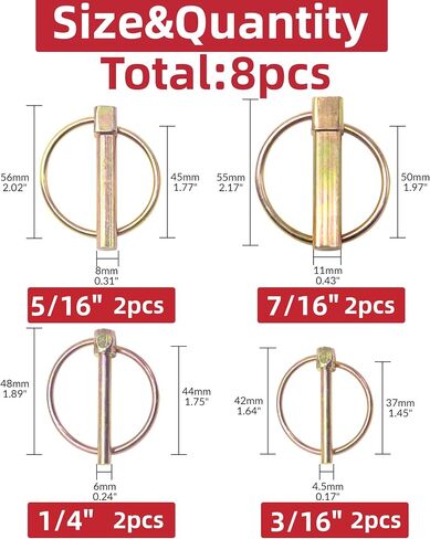 8pcs 7/16 "Lynch pin orgortment kit pins pins linch pins 3 point dinist dins for tractors tructs trucks for mowers m-128-8 pcs in Kuwait