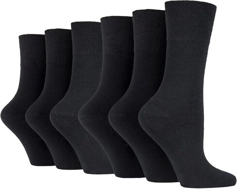6 Pairs Women's Gentle Grip Plain Black Socks 6-10.5 Us GG67 in Saudi Arabia