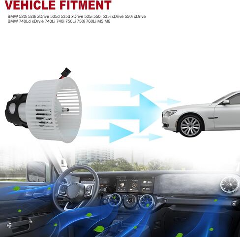 BAPMIC 64119242607 HVAC سخان محرك مع قفص المروحة يناسب BMW 528i ، 528i Xdrive ، 535d ، 535d xDrive ، 535i ، 535i GT ، 550i ، 640i ، 650i ، 740i ، 750i ، 760li ، 550i gt in Saudi Arabia