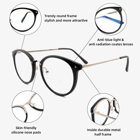 Round Bifocal Progressive Multifocal Reading Glasses for Women Men Fashion Multifocus Readers Anti Blue Light in Kuwait