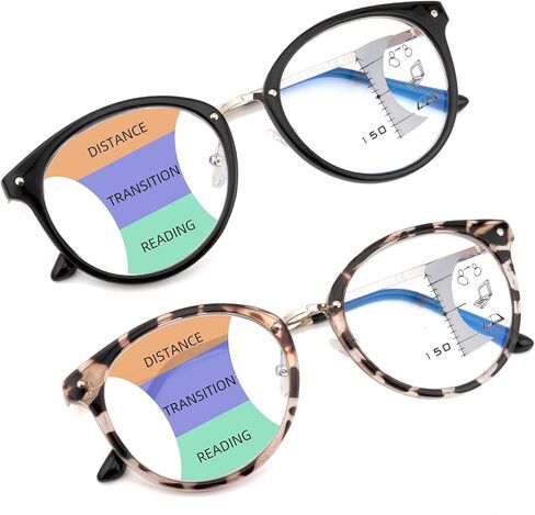 Round Bifocal Progressive Multifocal Reading Glasses for Women Men Fashion Multifocus Readers Anti Blue Light in Kuwait