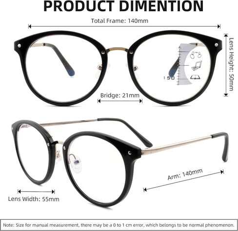 Round Bifocal Progressive Multifocal Reading Glasses for Women Men Fashion Multifocus Readers Anti Blue Light in Kuwait