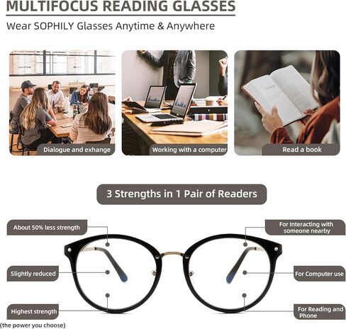 Round Bifocal Progressive Multifocal Reading Glasses for Women Men Fashion Multifocus Readers Anti Blue Light in Kuwait