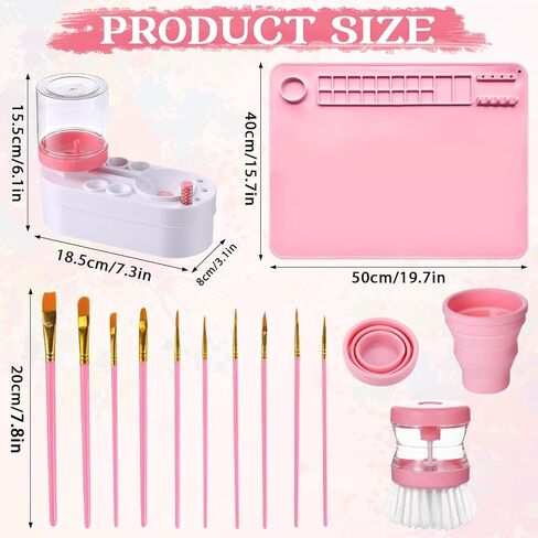 Painting Station Paint Brush Cleaner 20X16in Silicone Painting Mat with Cup and Paint Holder 10 Paint Brushes Children's Painting Set Art Painting Supplies for Kids Birthday Gifts DIY Creations (Pink) in Saudi Arabia