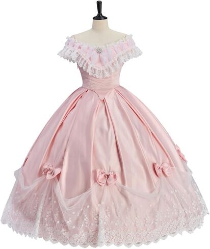 زي النساء الجنوبي بيل عصر النهضة الوردي الفيكتوري 1860S فستان الزفاف الحرب الأهلية روكوكو كرات روكوكو in Kuwait